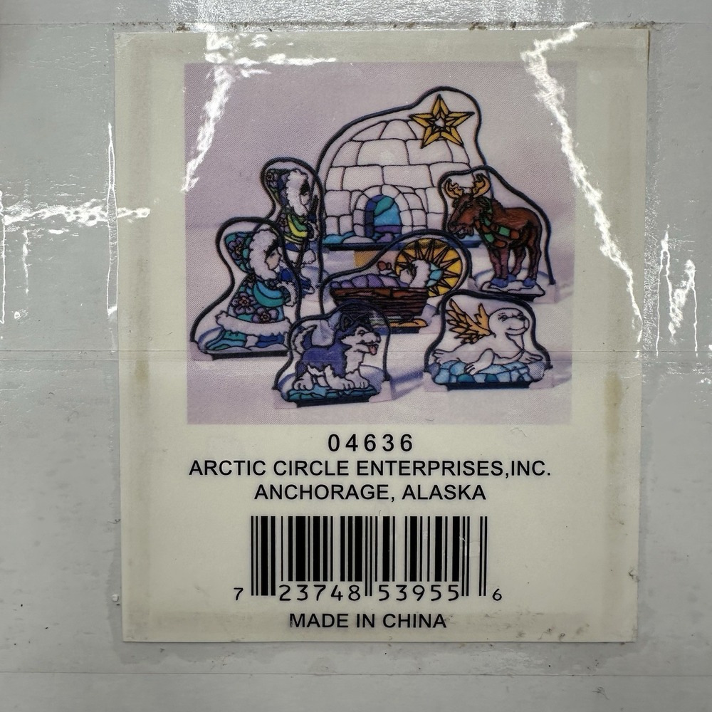Arctic Circle Alaskan Stained Painted Glass 7 Pc Nativity Igloo Moose Seal Snow - Picture 13 of 13